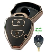 Toyota Corolla Auris Rav4 Hilux Uyumlu Kumanda Anahtar Kılıfı Oto Anahtarlık 2 Tuşlu SİYAH GOLD