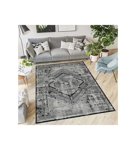 Rovigo Home Dijital Baskı Yıkanabilir Kaymaz Taban Salon Halısı RVG0562 (Siyah)