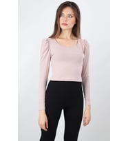 ALEXANDERGARDI KOLU BÜZGÜLÜ CROP BLUZ (B20-1555) (Pudra)