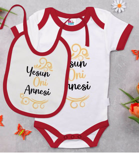 BK Kids Yesun Oni Annesi Tasarımlı Kırmızı Bebek Body Zıbın ve Mama Önlüğü Hediye Seti-1