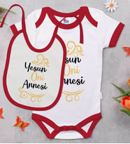 BK Kids Yesun Oni Annesi Tasarımlı Kırmızı Bebek Body Zıbın ve Mama Önlüğü Hediye Seti-1