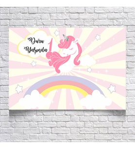 Unicorn Temalı Doğum Günü Afişi 35X50 cm