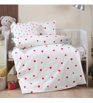 Lüks Ranforce Kumaşından Fırfırlı Kırmızı Kalpli Bebek Nevresim Takımı  100X150