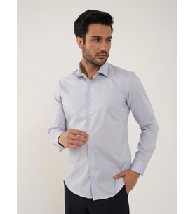 Açık Gri Erkek Slim Fit Düz Klasik Yaka Uzun Kol Gömlek (A.Gri)