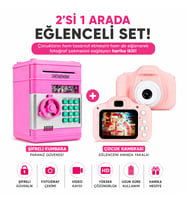 Çocuk Fotoğraf Makinesi + Şifreli Kumbara Seti Eğitici Oyuncak Hediye Kamera ve Para Kasası