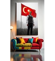 ATATÜRK PORTRE II Ev Duvar Salon Güzellik Salonu Ofis Dükkan Dekarasyon Kanvas Tablo (Akçaağaç)