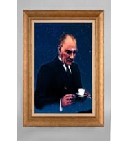 Altın Varaklı Paspartulu Çerçeveli Atatürk Tablo sd82