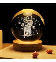 Işıklı Ahşap Kaideli Küçük Prens Cam Temalı Cam Küre 8cm*6cm