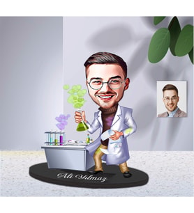 Kimya Öğretmeni Tasarım Karikatürlü Kişiye Özel Ahşap Biblo Bay-01