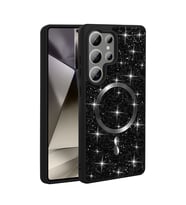 Galaxy S25 Ultra Kılıf Pırlanta Tasarımlı M-safe Şarj Özellikli Mozaik Silikon Kapak (Siyah)