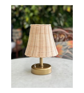 Rattan & Bambu Masa Üstü Kablosuz Pilli Abajur Masa Lambası Eskitme Gold (Krem)