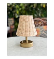 Rattan & Bambu Masa Üstü Kablosuz Pilli Abajur Masa Lambası Eskitme Gold (Krem)