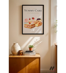 Yummy Cake Tatlı Posteri, Siyah Çerçeveli Duvar Tablosu - Mutfak Dekorasyonu