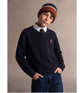 LCW Kids Lacivert Ayı Teddy Nakışlı Erkek Çocuk Triko Kazak