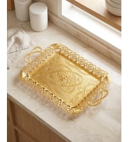 Eksen Büyük Boy Gold Renk Metal Dikdörtgen Tepsi