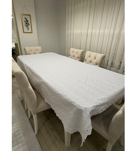 Brode Nakış Işlemeli Dertsiz Masa Örtüsü 150X250 (Beyaz)