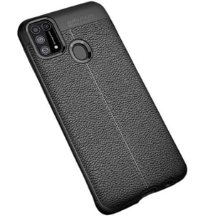 Galaxy M51 Kılıf Deri Görünümlü Kamera Korumalı Silikon Kılıf (Siyah)