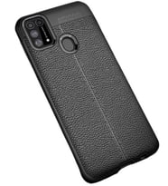Galaxy M51 Kılıf Deri Görünümlü Kamera Korumalı Silikon Kılıf (Siyah)