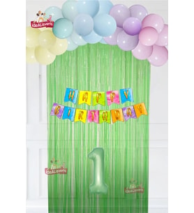 Makaron Balon Zinciri Seti Fon Perdeli Bannerlı Doğum Günü Parti Seti Süsü