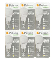 (6 Adet) Pelsan 8,5W 2700K (Sarı Işık) E27 Duylu (Kalın Duy) Led Ampul