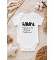 Babam Temalı Bebek Zıbını – En İyi Kahramanım Babam Yazılı Kısa Kollu Bebek Body