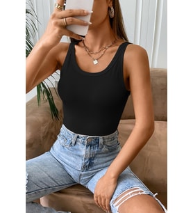 Kadın Siyah Kolsuz Kalın Askılı Uzun Crop Top Bluz & Atlet