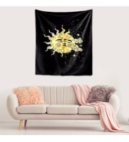 Yıkanabilir Leke Tutmaz Mikropetek Kumaş Güneş ve Ay Siyah Duvar Örtüsü Duvar Halısı Tapestry (Karışık)