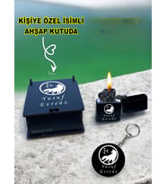 Kişiye Özel Isimli Kurt Tasarım Siyah Benzinli Çakmak Ve Anahtarlık Özel Ahşap Kutusunda