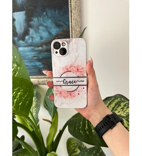 Çiçekli Beyaz Mermer Tasarımlı İsimli Iphone Telefon Kılıfı