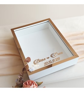 30x40 Cm Beyaz-bronz Fotoğraf Bölümsüz! İsimli Ledli! Gül Saklama Kutusu