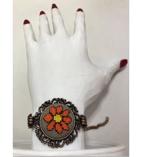 Kanaviçe İşleme Bileklik (Koyu Turuncu)