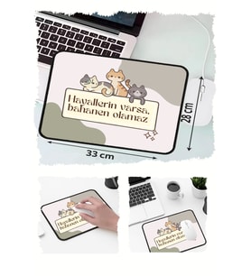 Ponçik Kedi Hayaller Tasarımlı 33x28 Cm Mousepad Kaymaz Taban Rahat Konforlu Mouse Pad