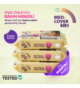 Med-Cover Baby Pişik Önleyici Bakım Mendili – Pudra Esintisi  / 50'li x 3 Avantaj Paketi