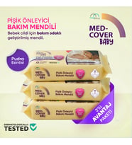 Med-Cover Baby Pişik Önleyici Bakım Mendili – Pudra Esintisi  / 50'li x 3 Avantaj Paketi