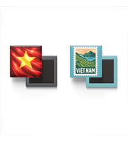 Buzdolap Magnetleri - Vietnam Bayrağı ve Hanoi Posta Pulu Tema - 2'li Set Magneti