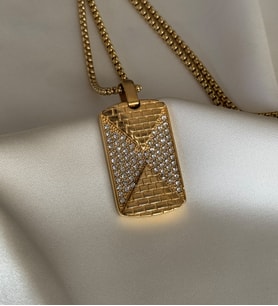 Taşlı Gold Künye Kolye
