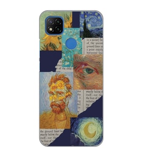 Redmi 9C / Redmi 10A Uyumlu Vincent van Gogh Kolaj Desenli Şeffaf Telefon Kılıfı