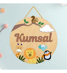 Kişiye Özel Ahşap Safari Hayvanları Temalı ipli Bebek Kapı Süsü, Bebek ve Çocuk Odası 3