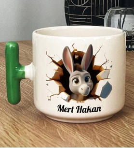 Kişiye Özel 3D Efektli Eşek Sıpası Hediye T Kupa Bardak İsimli İsim Yazılı (Yeşil)