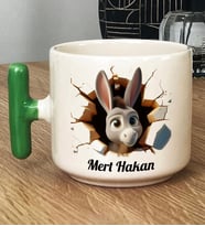 Kişiye Özel 3D Efektli Eşek Sıpası Hediye T Kupa Bardak İsimli İsim Yazılı (Yeşil)