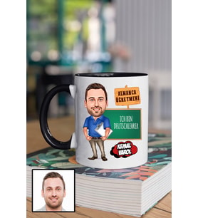 Erkek Almanca Öğretmenine Hediye Karikatürlü Siyah Kupa Bardak