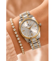 Daniel Klein Marka Yeni Sezon Sarı Gümüş Renk Kesme Cam Kadın Kol Saati 3 lü Hediye Bileklik Seti (Rose - Gold)