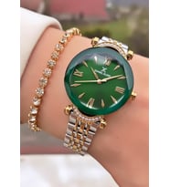 Daniel Klein Marka Yeni Sezon Sarı Gümüş Renk Kesme Cam Kadın Kol Saati 3 lü Hediye Bileklik Seti (Rose - Gold)