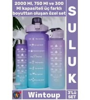 #Suluk 3 Lü Paket Tritan Sızdırmaz Pipetli Zaman Çizelgeli Su Matarası Motivasyon Suluk Seti Renkli