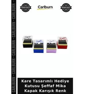 Özel Üretim Şık Hediyelik Sunum Kare Tasarımlı Hediye Kutusu - Şeffaf Mika Kapak - Karışık Renk