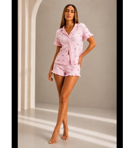Night Kadın Günlük Düğmeli V Yaka Pijama Takımı