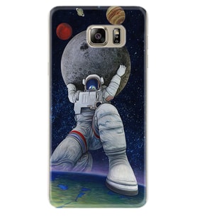 Samsung S7 Edge S20 Fe Plus Ultra S21 S22 Kılıf Desenli Silikon Astronot ve Dünya 1759