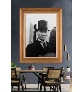 Altın Varaklı Çerçeveli Paspartulu Atatürk Tablo DC1575 (Gold)