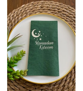 Gümüş Yaldızlı Yeşil Ramadan Karem Peçete 16 Adet