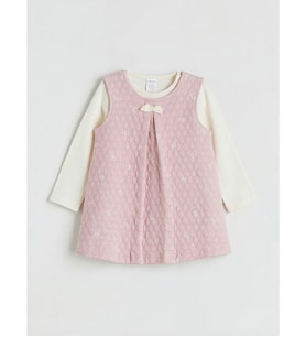 LCW baby Pembe Fiyonk Baskılı Kız Bebek Elbise Ve Tişört